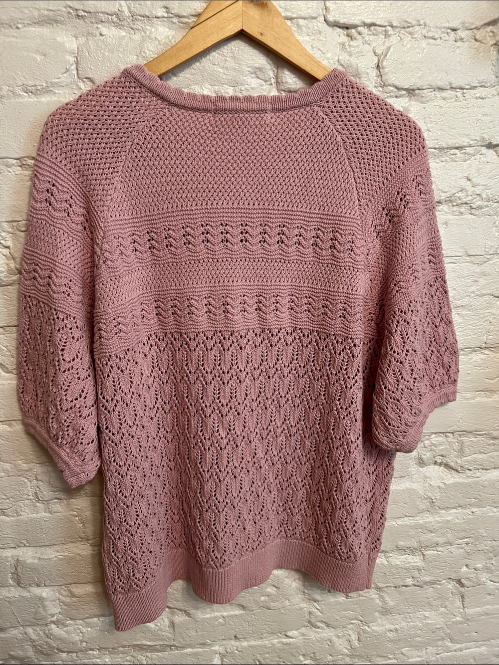 Boden Mauve Pink Openwork Button-Front Short Sleeve Cardigan - Picture 6 of 6